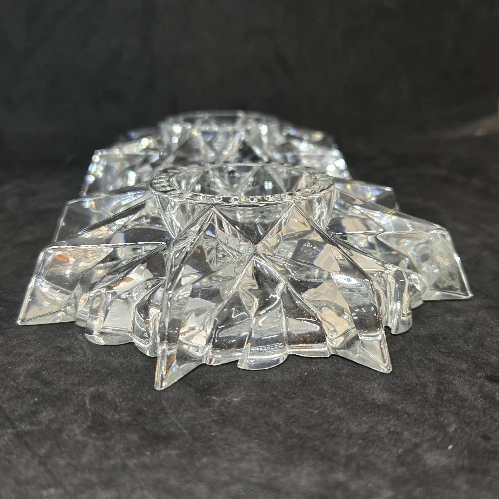 Vintage De Plomb Sunburst 24 Lead Crystal Glass Votive Candle Holder